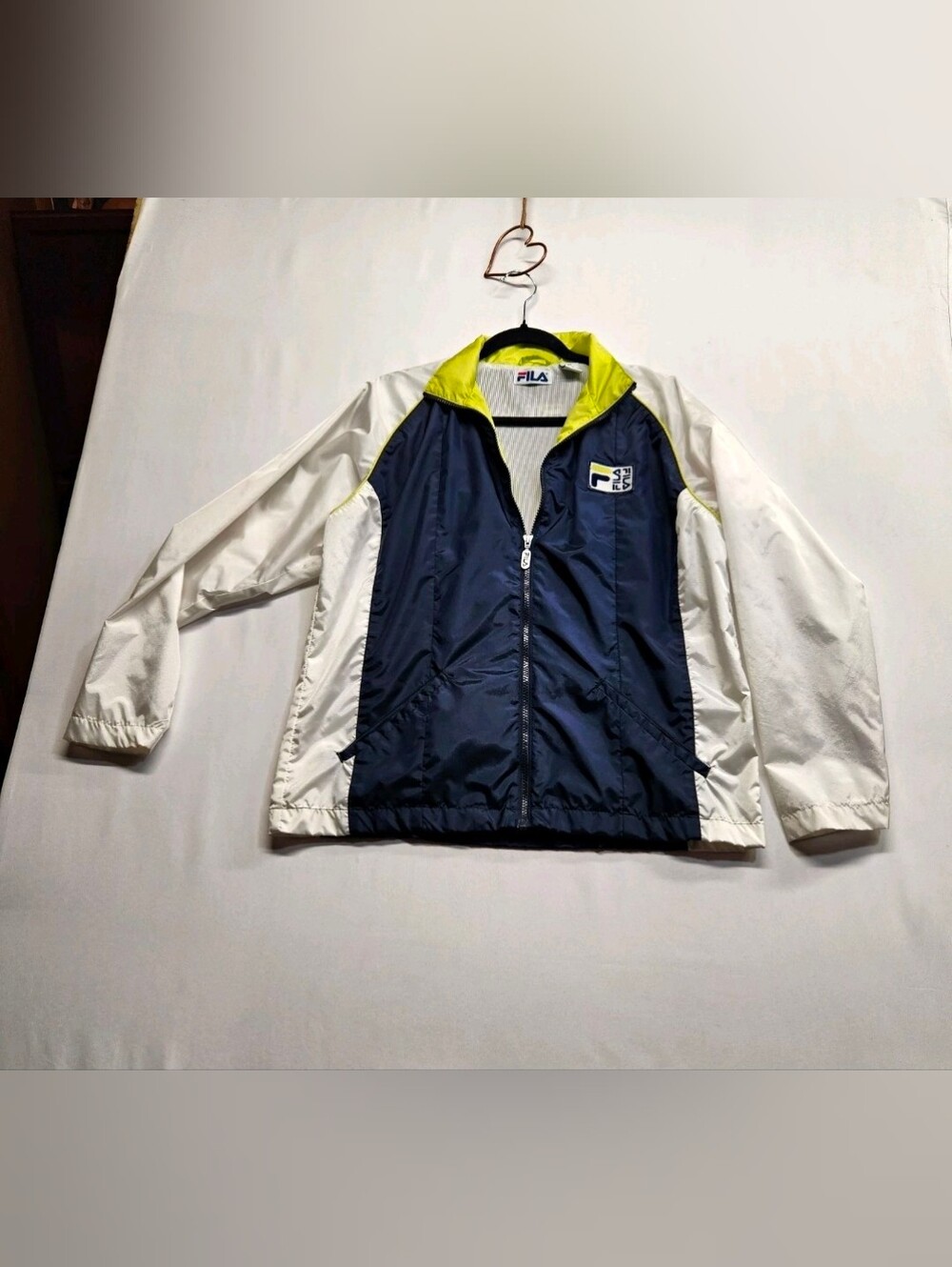 ⭐️Vintage FILA Colorblock Nylon Windbreaker Jacket Neon Yellow Navy White Medium